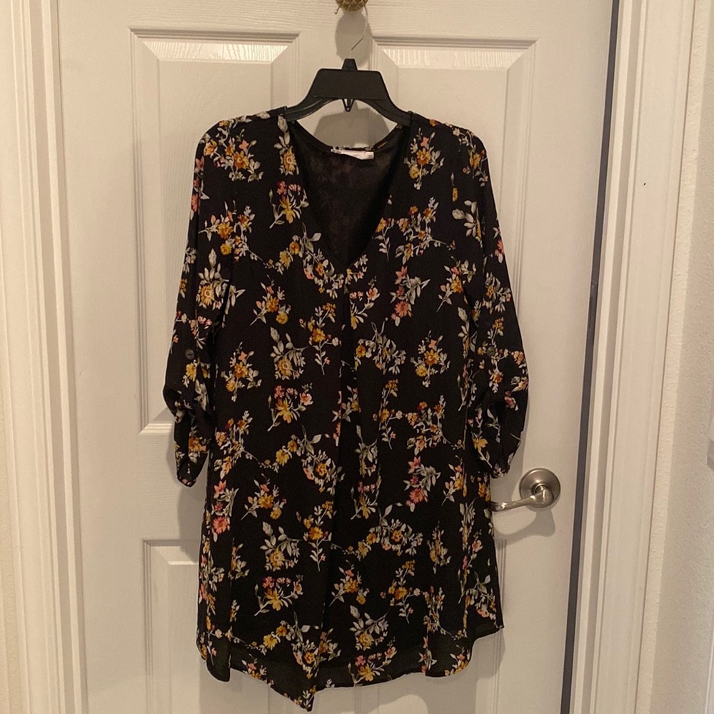 yellow floral quarter sleeve dress